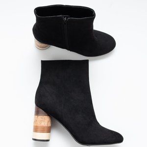 Farylrobin Nala Booties Faux Suede Boot Wood Cork Stack Block Heel Black Size 10